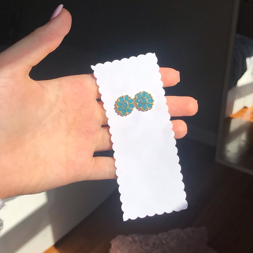 Teal Flower Jewel Earrings